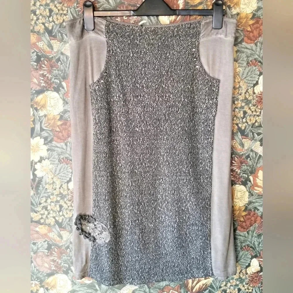 Lisa Campione Wool Midi Skirt – NWT – Greige Herringbone – US L